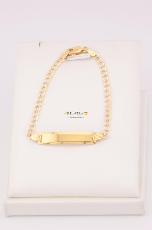 "PULSERA PARA NIÑ0 DE 15.5CM ESTILO CUBANA DIAMANTADA CON PLACA. ORO 10K #775-3449"