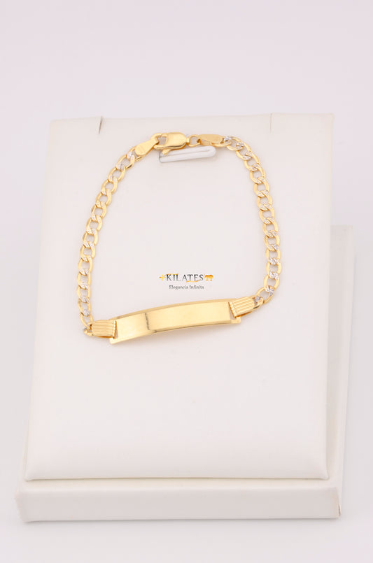 "PULSERA PARA NIÑ0 DE 15.5CM ESTILO CUBANA DIAMANTADA CON PLACA. ORO 10K #775-3451"