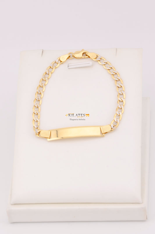 "PULSERA PARA NIÑ0 DE 15.5CM ESTILO CUBANA DIAMANTADA CON PLACA. ORO 10K #775-3452"