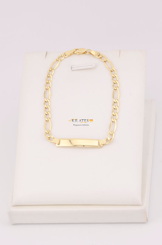 "PULSERA PARA NIÑ0 DE 15.5CM ESTILO CUBANA DIAMANTADA CON PLACA. ORO 10K #775-3453"