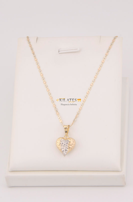 "CADENA DE 50CM PARA ADULTO ESTILO 3 OROS CON DIJE DE CORAZON 3 TONOS GRANDE. ORO 10K #775-3463"