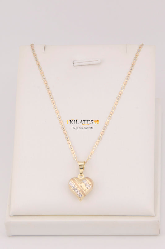"CADENA DE 50CM PARA ADULTO ESTILO 3 OROS CON DIJE DE CORAZON 3 TONOS GRANDE. ORO 10K #775-3462"