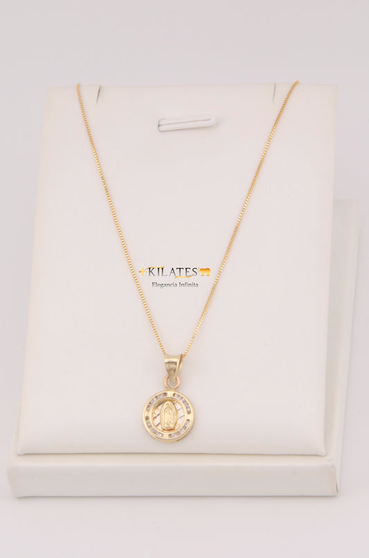"CADENA DE 50CM PARA ADULTO ESTILO FINITA CON DIJE REDONDO PEQUEÑO DE LA VIRGEN. ORO 10K #775-3482"