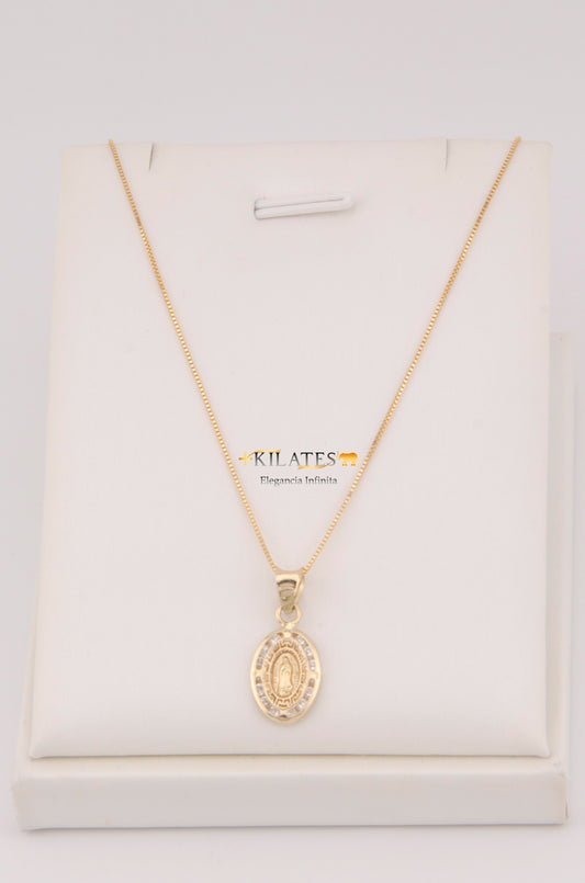 "CADENA DE 50CM PARA ADULTO ESTILO FINITA CON DIJE OVALADO PEQUEÑO DE LA VIRGEN. ORO 10K #775-3483"