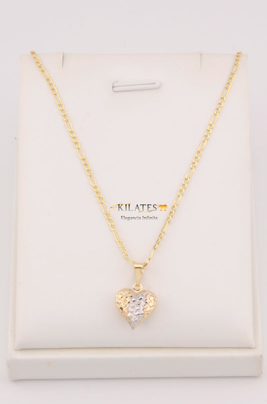 "CADENA DE 50CM PARA ADULTO ESTILO 3+1 CON DIJE DE CORAZON 3 TONOS GRANDE. ORO 10K #775-3486"
