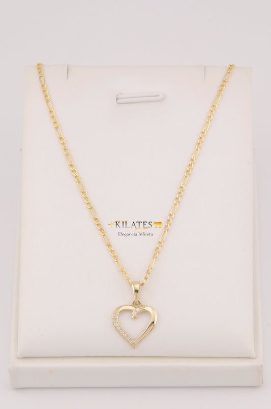"CADENA DE 50CM PARA ADULTO ESTILO 3+1 CON DIJE DE CORAZON CON ZIRCONIA BLANCA. ORO 10K #775-3488"