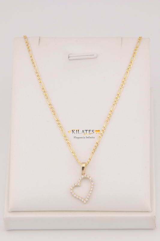 "CADENA DE 50CM PARA ADULTO ESTILO 3+1 CON DIJE DE CORAZON CON ZIRCONIA BLANCA. ORO 10K #775-3489"