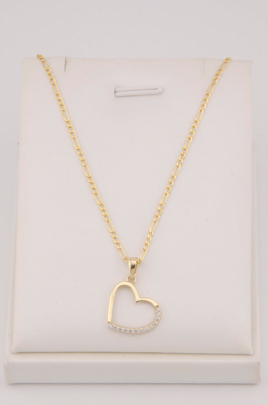 "CADENA DE 50CM PARA ADULTO ESTILO 3+1 CON DIJE DE CORAZON CON ZIRCONIA BLANCA. ORO 10K #775-3491"