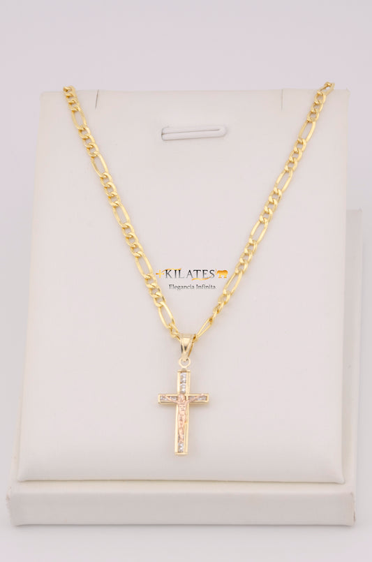 "CADENA  DE 50CM PARA DAMA ESTILO 3 +1  CON DIJE DE JESUCRISTO. ORO 10K #775-3503"