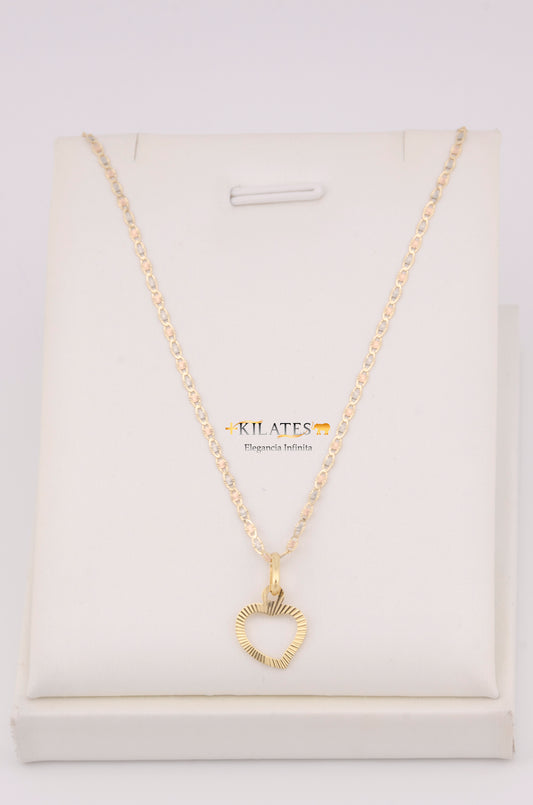 "CADENA  DE 50CM PARA DAMA ESTILO 3 OROS CON DIJE DE CORAZON. ORO 10K #775-3496"