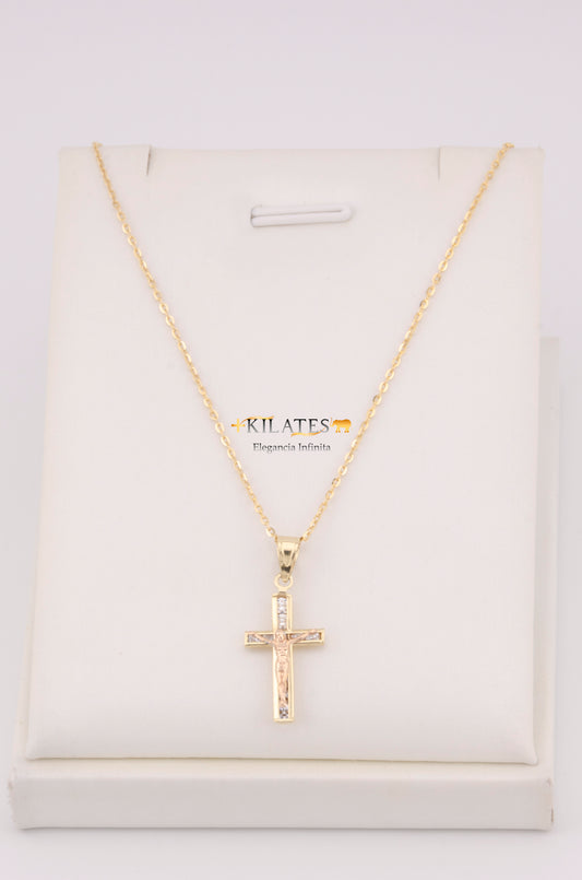 "CADENA  DE 50CM PARA DAMA ESTILO  CUADRADA SOLIDA CON DIJE DE JESUCRISTO. ORO 10K #775-3499"