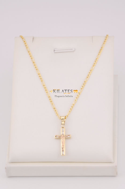 "CADENA  DE 50CM PARA DAMA ESTILO 3 +1  CON DIJE DE JESUCRISTO. ORO 10K #775-3501"