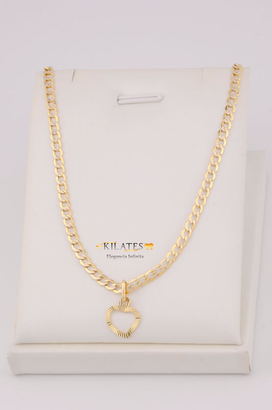 "CADENA  DE 50CM PARA DAMA ESTILO CUBANA DIAMANTADA  CON DIJE  DE CORAZON DORADO. ORO 10K #775-3509"