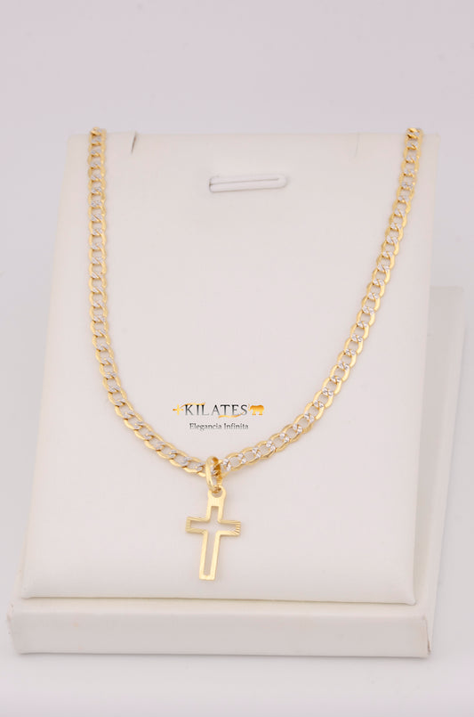 "CADENA  DE 50CM PARA DAMA ESTILO CUBANA DIAMANTADA  CON DIJE DE CRUZ. ORO 10K #775-3519"