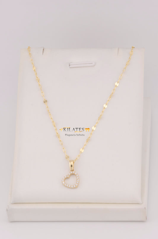 "CADENA  DE 50CM PARA DAMA ESTILO LLUVIA  CON DIJE DE CORAZON CON ZIRCONIA BLANCA. ORO 10K #775-3528"