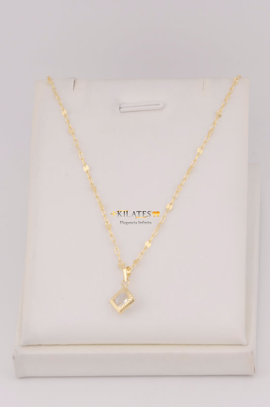 "CADENA DE 50CM PARA DAMA ESTILO LLUVIA CON DIJE CUADRADO CON ZIRCONIA BLANCA ORO 10K #775-3531"