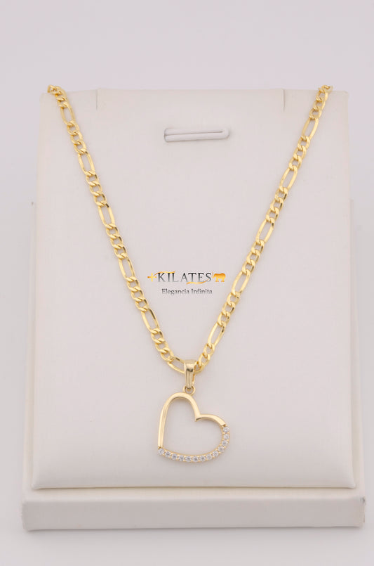 "CADENA  DE 50CM PARA DAMA ESTILO 3+1  CON DIJE DE CORAZON CON PIEDRAS DE ZIRCONIA BLANCA .  ORO 10K #775-3536"
