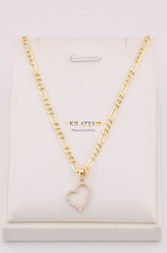 "CADENA  DE 50CM PARA DAMA ESTILO 3+1  CON DIJE DE CORAZON CON PIEDRAS DE ZIRCONIA BLANCA .  ORO 10K #775-3537"