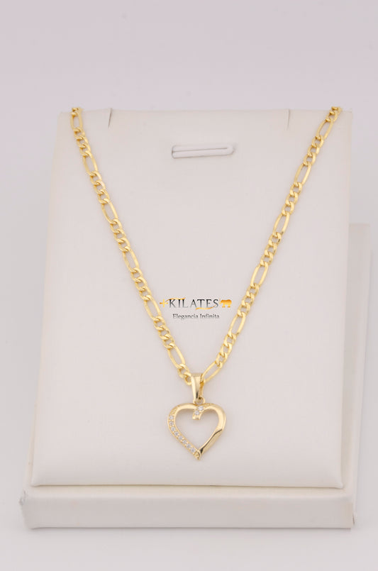 "CADENA  DE 50CM PARA DAMA ESTILO 3+1  CON DIJE DE CORAZON CON PIEDRAS DE ZIRCONIA BLANCA .  ORO 10K #775-3538"