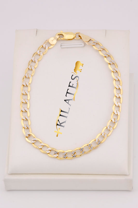"PULSERA PARA ADULTO DE 20CM ESTILO CUBANA DIAMANTADA.  ORO 10K #775-3540"
