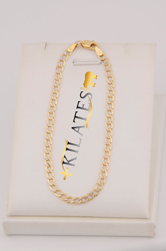 "PULSERA PARA ADULTO DE 18.6CM ESTILO CUBANA DIAMANTADA.  ORO 10K #775-3543"