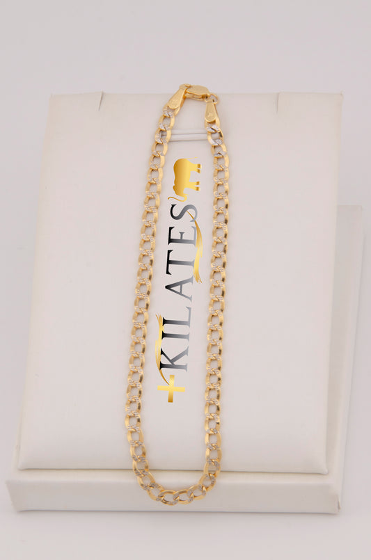 "PULSERA PARA ADULTO DE 20CM ESTILO CUBANA DIAMANTADA.  ORO 10K #775-3542"