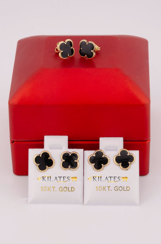"ARETES PREMIUM DE TREBOL VAN CLEEF NEGROS. ORO 10K #775-3546"