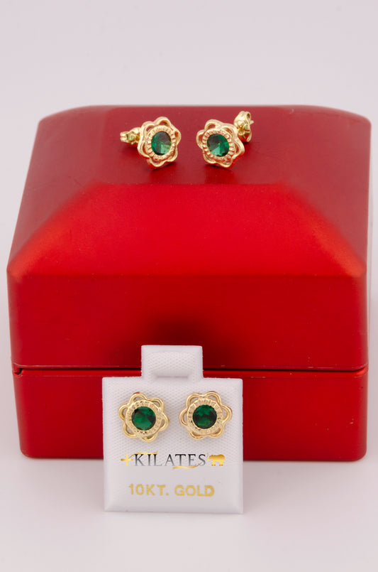 "ARETES PREMIUM GRANDES DE GARDENIAS VERDES. ORO 10K #775-3549"
