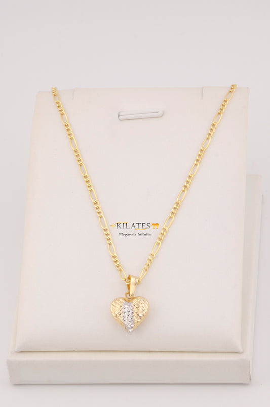 "CADENA PARA ADULTO DE 60CM ESTILO 3+1 CON DIJE DE CORAZON 3 TONOS GRANDE. ORO 10K #775-3586"
