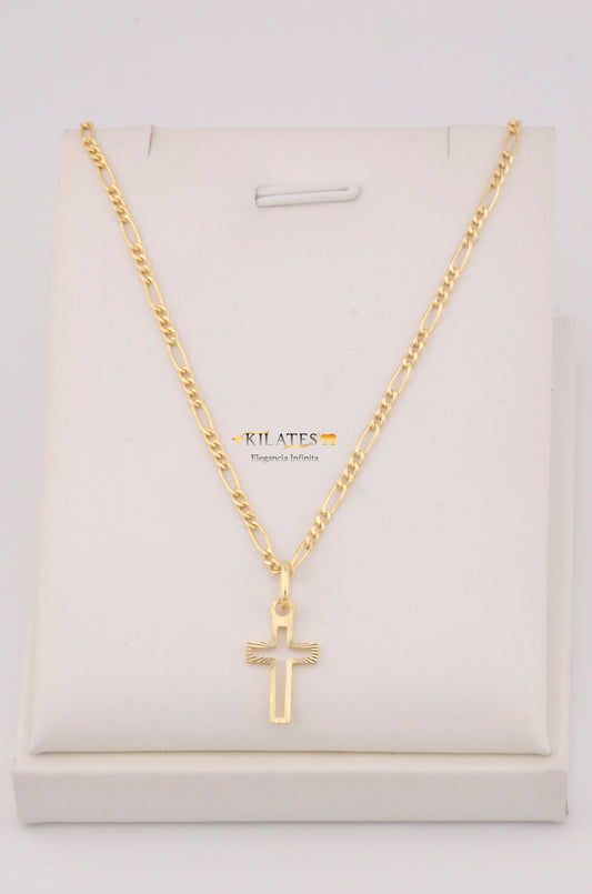 "CADENA PARA ADULTO DE 60CM ESTILO 3+1 CON DIJE DE CRUZ. ORO 10K #775-3588"