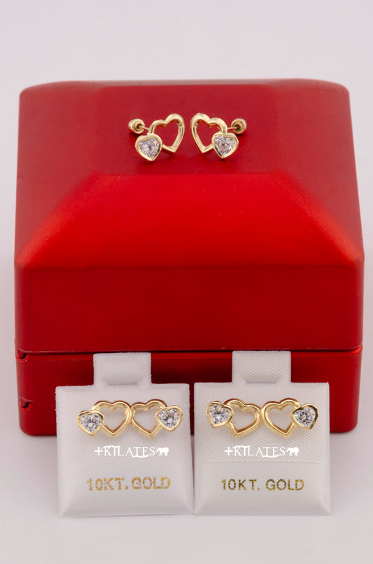 "ARETES PREMIUM DE CORAZON CON ZIRCONIA BLANCA. ORO 10K #775-3616"