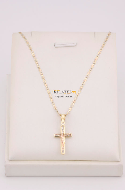 "CADENA PARA DAMA ESTILO 3 OROS CON DIJE DE CRUZ CON JESUCRISTO. ORO 10K #775-3622"