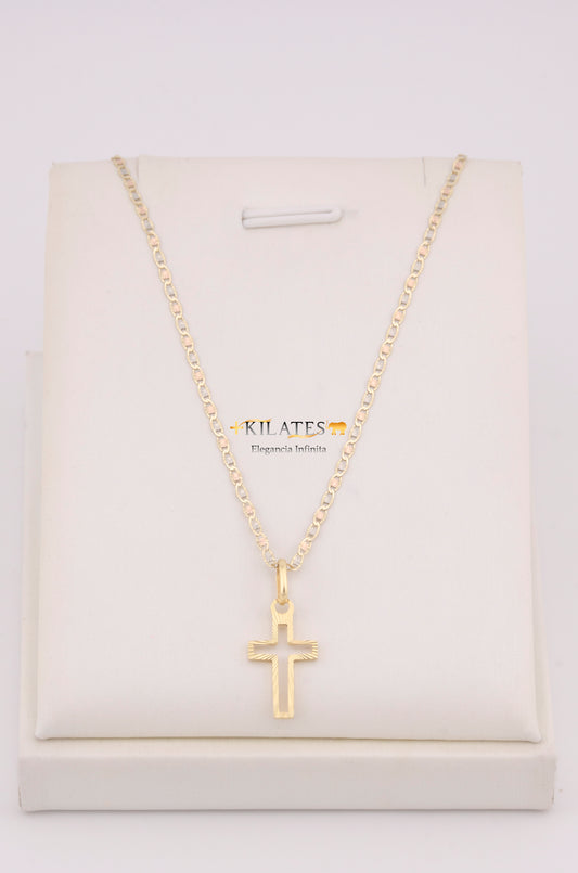 "CADENA PARA DAMA ESTILO 3 OROS CON DIJE DE CRUZ. ORO 10K #775-3623"