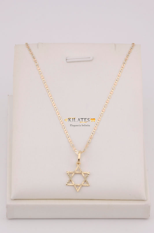"CADENA PARA DAMA ESTILO 3 OROS CON DIJE DE ESTRELLA DE DAVID. ORO 10K #775-3624"