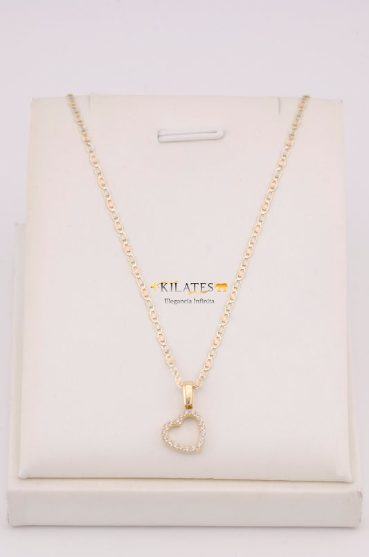 "CADENA PARA DAMA ESTILO 3 OROS CON DIJE DE CORAZON CON ZIRCONIA BLANCA. ORO 10K #775-3627"