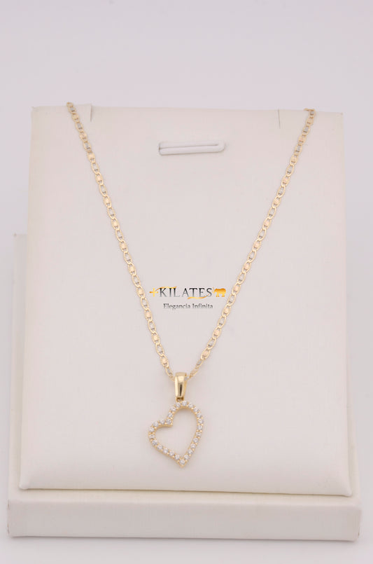 "CADENA PARA DAMA ESTILO 3 OROS CON DIJE DE CORAZON CON ZIRCONIA BLANCA. ORO 10K #775-3629"