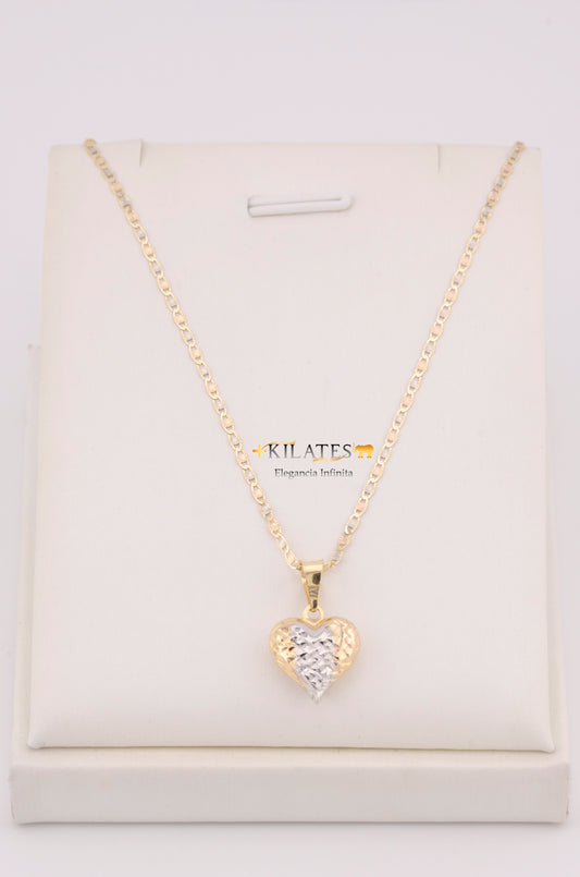 "CADENA PARA DAMA ESTILO 3 OROS CON DIJE DE CORAZON 3 TONOS GRANDE. ORO 10K #775-3633"