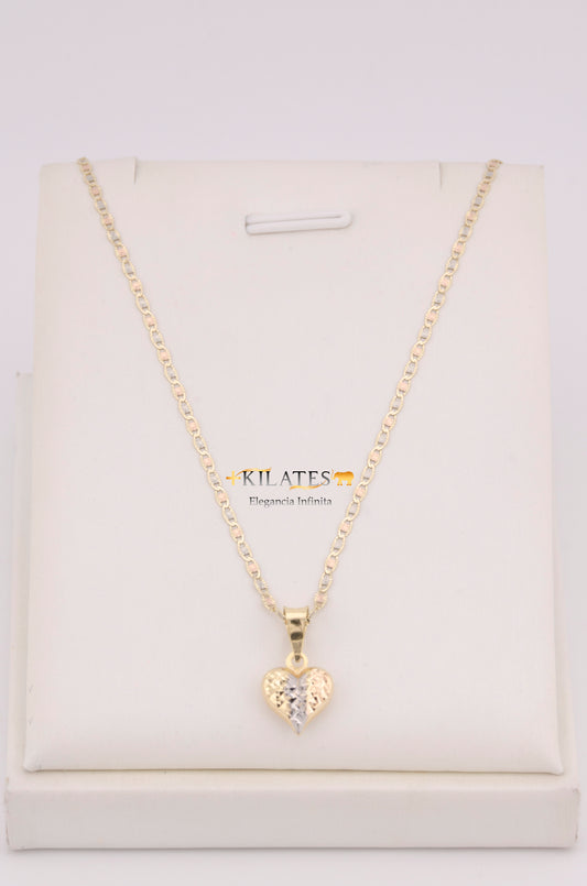 "CADENA PARA DAMA ESTILO 3 OROS CON DIJE DE CORAZON 3 TONOS PEQUEÑO. ORO 10K #775-3634"
