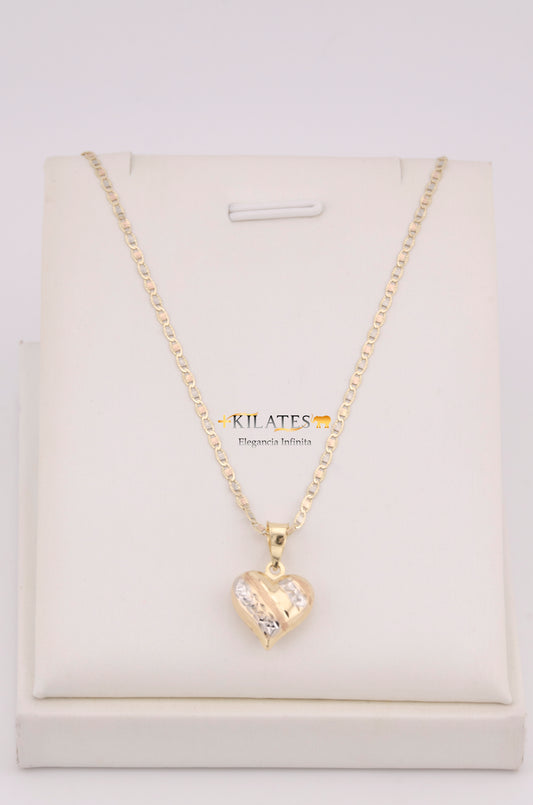 "CADENA PARA DAMA ESTILO 3 OROS CON DIJE DE CORAZON 3 TONOS GRANDE. ORO 10K #775-3635"