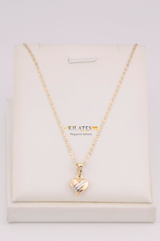 "CADENA PARA DAMA ESTILO 3 OROS CON DIJE DE CORAZON 3 TONOS . ORO 10K #775-3638"
