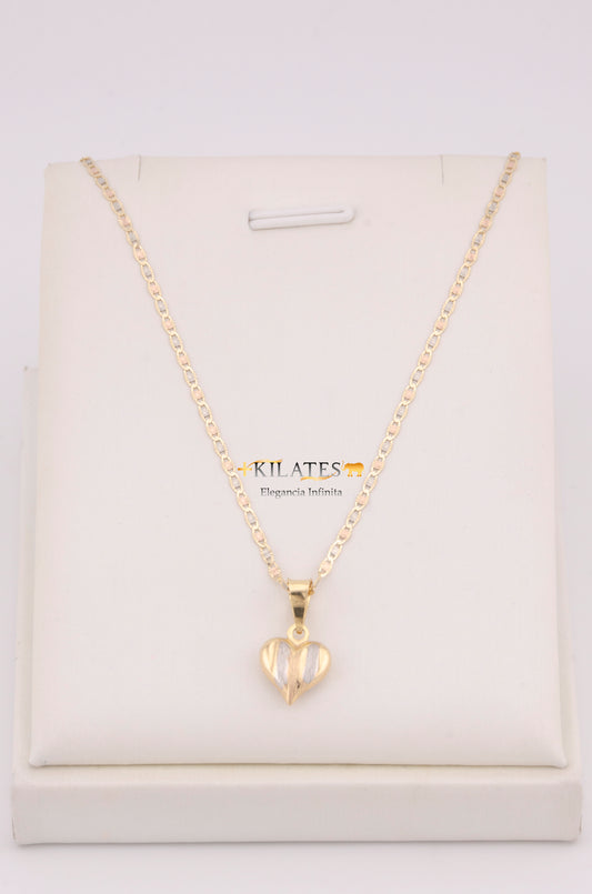 "CADENA PARA DAMA ESTILO 3 OROS CON DIJE DE CORAZON 3 TONOS . ORO 10K #775-3637"