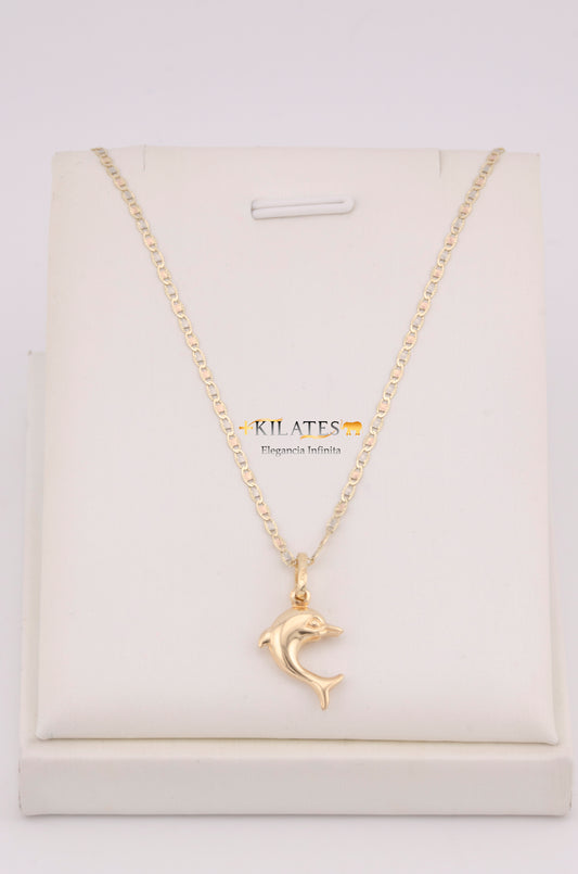 "CADENA PARA DAMA ESTILO 3 OROS CON DIJE DE DELFIN MEDIANO. ORO 10K #775-3640"