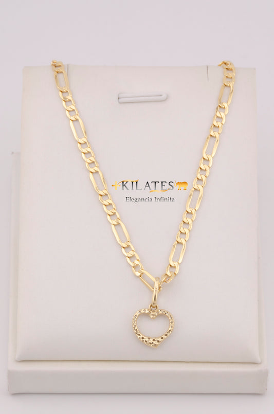 "CADENA PARA DAMA ESTILO 3+1  CON DIJE DE CORAZON DORADO. ORO 10K #775-3661"