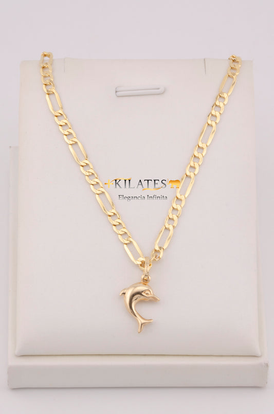 "CADENA PARA DAMA ESTILO 3+1  CON DIJE DE DELFIN MEDIANO. ORO 10K #775-3664"