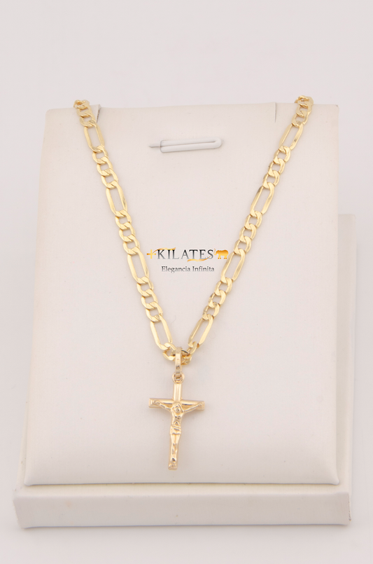 "CADENA PARA DAMA ESTILO 3+1  CON DIJE DE CRUZ DE TUBO PEQUEÑA CON JESUCRISTO. ORO 10K #775-3652"