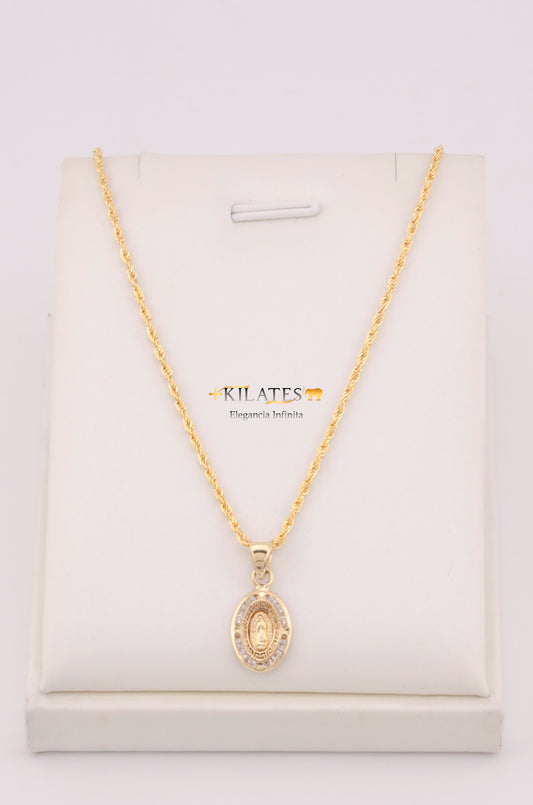 "CADENA PARA DAMA ESTILO LAZO CON DIJE DE LA VIRGEN OVALADO MEDIANO PEQUEÑO. ORO 10K #775-3669"
