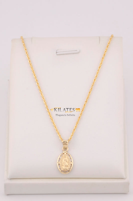 "CADENA PARA DAMA ESTILO LAZO CON DIJE DE LA VIRGEN OVALADO MEDIANO PEQUEÑO. ORO 10K #775-3670"