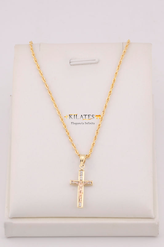 "CADENA PARA DAMA ESTILO LAZO CON DIJE DE CRUZ CON JESUCRISTO. ORO 10K #775-3673"