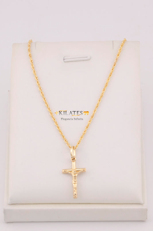 "CADENA PARA DAMA ESTILO LAZO CON DIJE DE CRUZ DE TUBO CON JESUCRISTO. ORO 10K #775-3674"