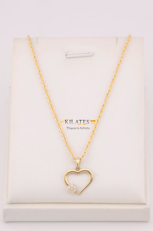 "CADENA PARA DAMA ESTILO LAZO CON DIJE DE CORAZON CON ZIRCONIA BLANCA. ORO 10K #775-3678"